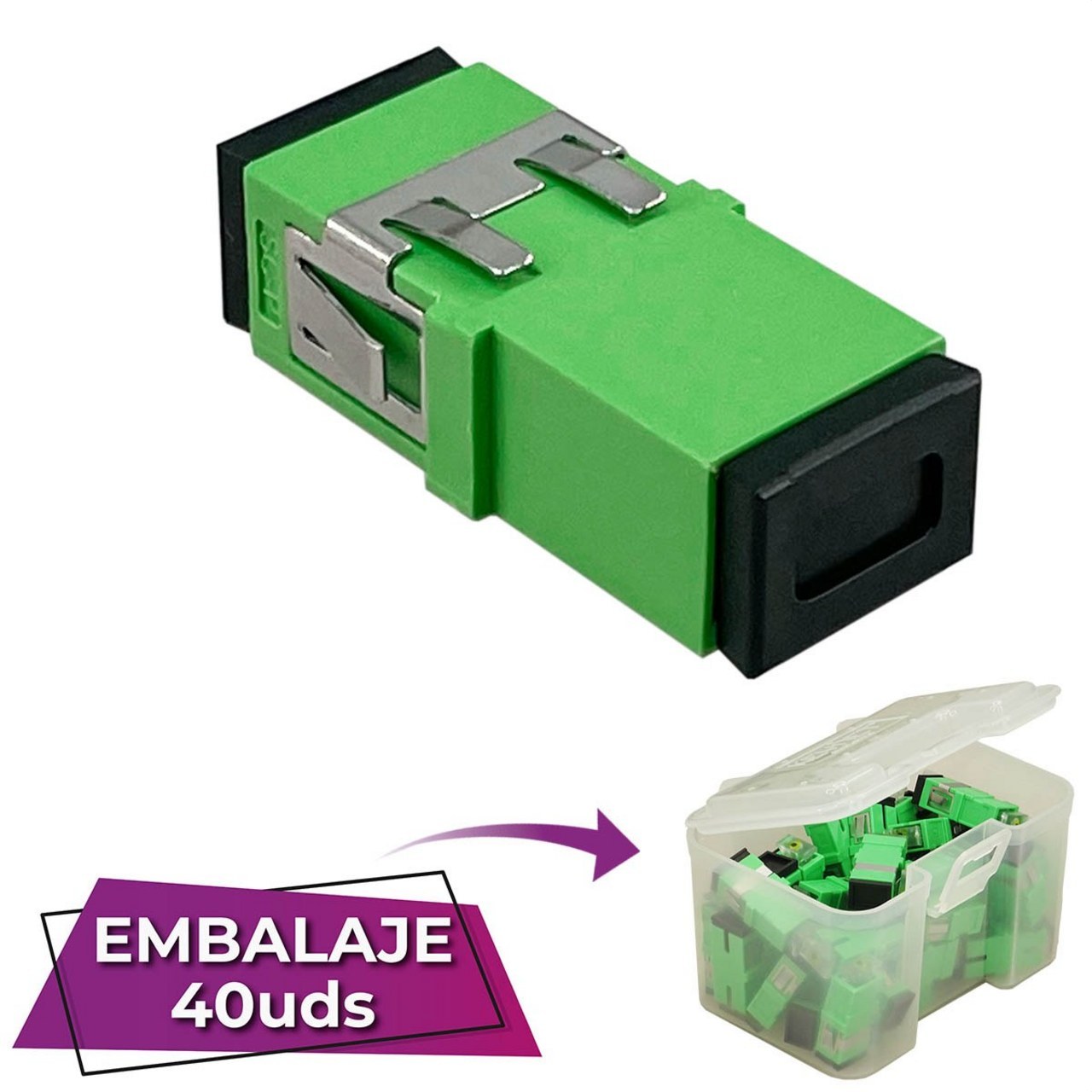 KEYNET SYSTEMS - Adaptador SC-SC APC SM SX 3 pestañas no asas tapón negro verde (En caja) - Imagen 3