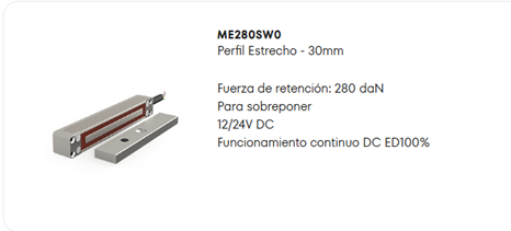 O&C - Cerradura Electromagnética -250 Kg, Fuerza de retención: 280 daN Para sobreponer 12/24V DC
Funcionamiento continuo DC ED100%estanco Perfil Estrecho - 30mm-
