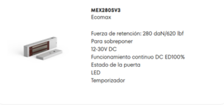 O&C - Cerradura Electromagnética- Ecomax - 300 KG- Fuerza de retención: 280 daN/620 lbf Para sobreponer 12-30V DC- Funcionamiento continuo DC ED100% Estado de la puerta LED-Temporizador