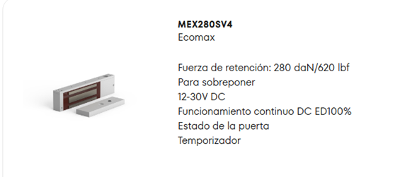 O&C - Cerradura Electromagnética -Ecomax- Fuerza de retención: 280 daN/620 lbf- Para sobreponer 12-30V DC
Funcionamiento continuo DC ED100% -Estado de la puerta