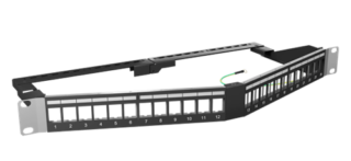 OPENETICS - Patch panel angular vacío 19" 1 U 24 puertos UTP / STP slim con etiquetero