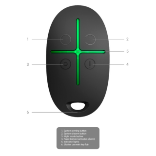 AJAX - Mando a distancia Bidireccional Certificado grado 2 Inalámbrico 868 MHz Jeweller Armado, desarmado, parcial y pánico
Alimentación 1 pila CR2032 3.0 V