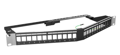 OPENETICS - Patch panel angular vacío 19" 1 U 24 puertos UTP / STP slim con etiquetero