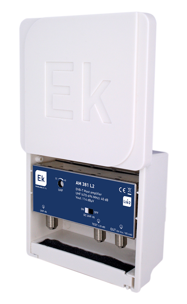 EKSELANS BY ITS - Amplificador de mástil AM 381 L2 1 IN UHF LTE2 40dB/114dBV 24Vdc salida TEST - Imagen 2
