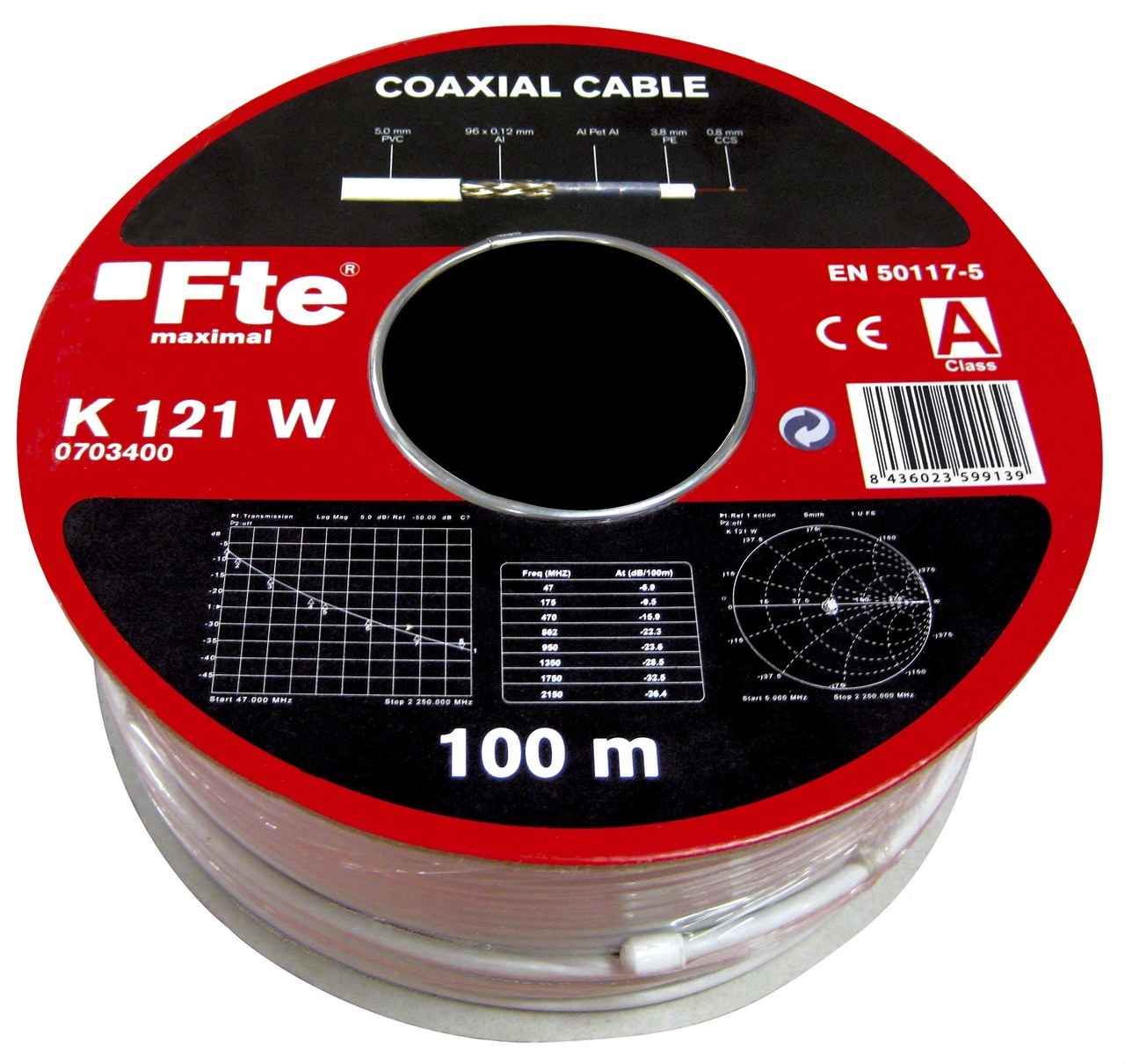 FTE-MAXIMAL - Cable coaxial 750h diámetro 3,8 K121W PVC blanco - Imagen 2
