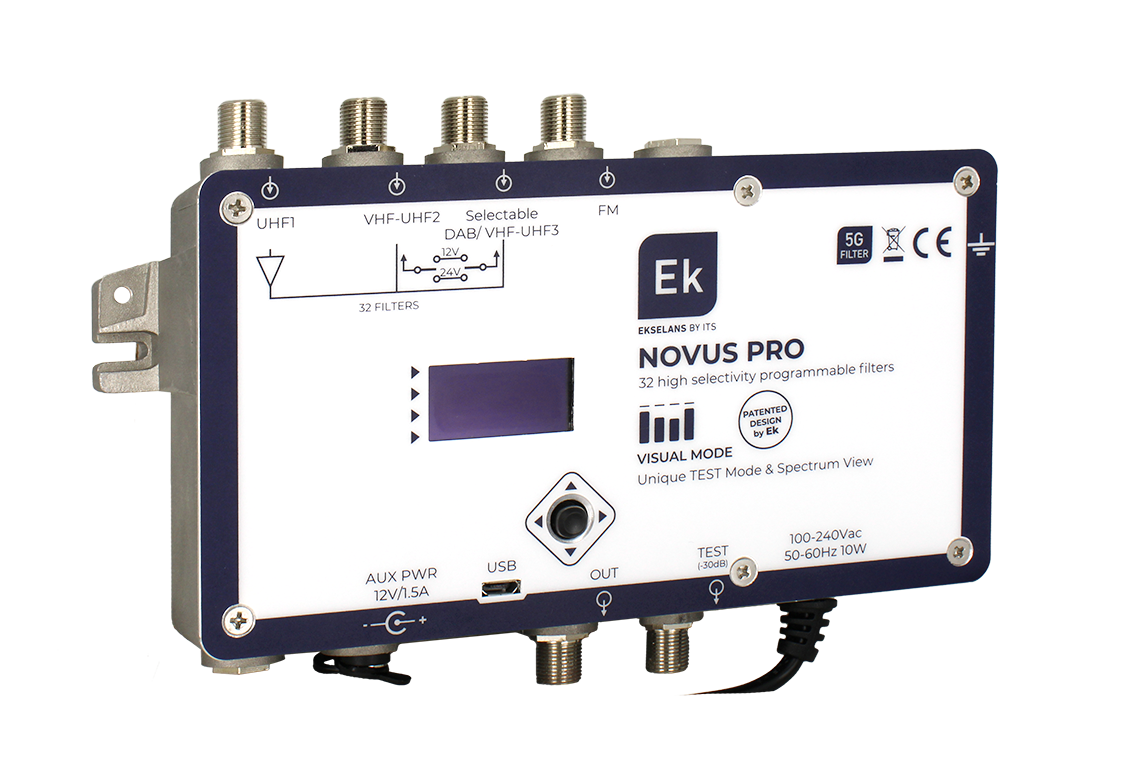 EKSELANS BY ITS - Amplificador 32 filtros UHF ultraselectivos 1 entrada UHF (G>65dB)/ 1 entrada UHF con previo interno (G>75dB) / 1 entrada UHF (G>65dB) configurable para DAB/ 1 entrada FM (G>28dB) alimentación previos (12V/24V) - Imagen 2