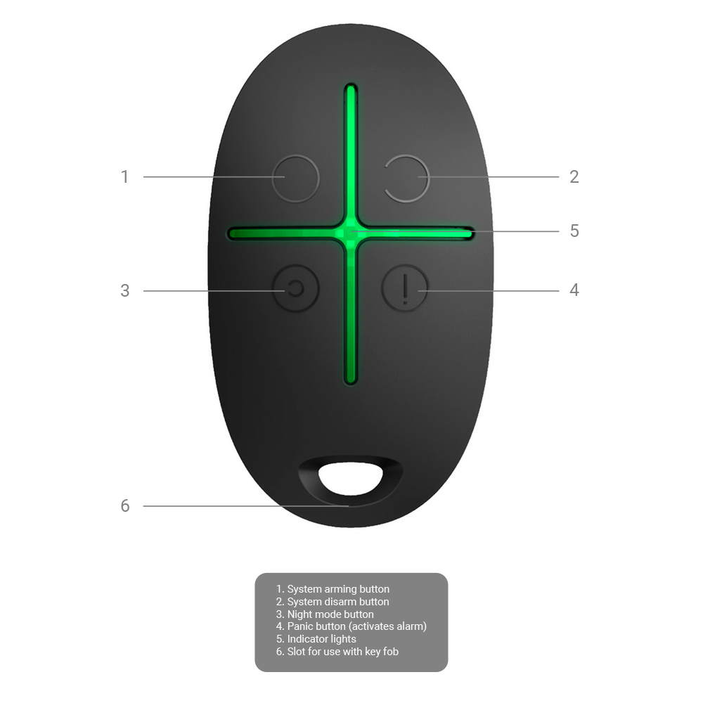 AJAX - Mando a distancia Bidireccional Certificado grado 2 Inalámbrico 868 MHz Jeweller Armado, desarmado, parcial y pánico
Alimentación 1 pila CR2032 3.0 V