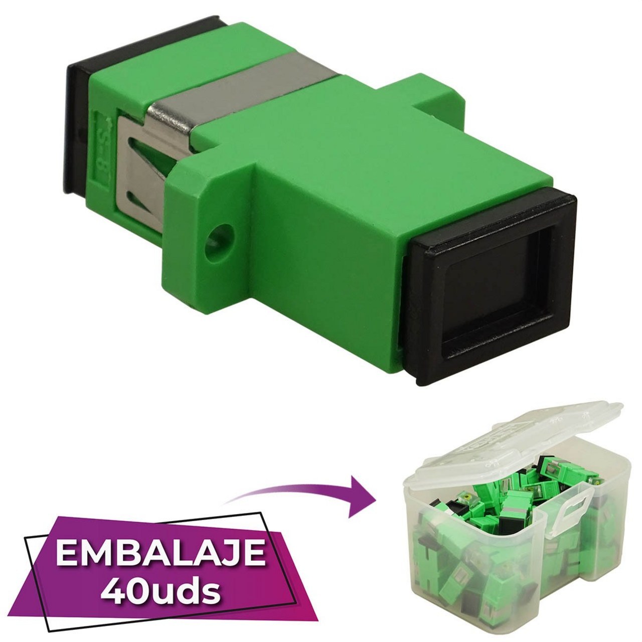 KEYNET SYSTEMS - Adaptador SC-SC APC SM SX 2 pestañas asas tapón negro verde (En Caja) - Imagen 2