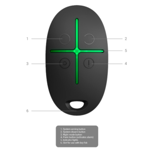 AJAX - Mando a distancia Bidireccional Certificado grado 2 Inalámbrico 868 MHz Jeweller Armado, desarmado, parcial y pánico
Alimentación 1 pila CR2032 3.0 V