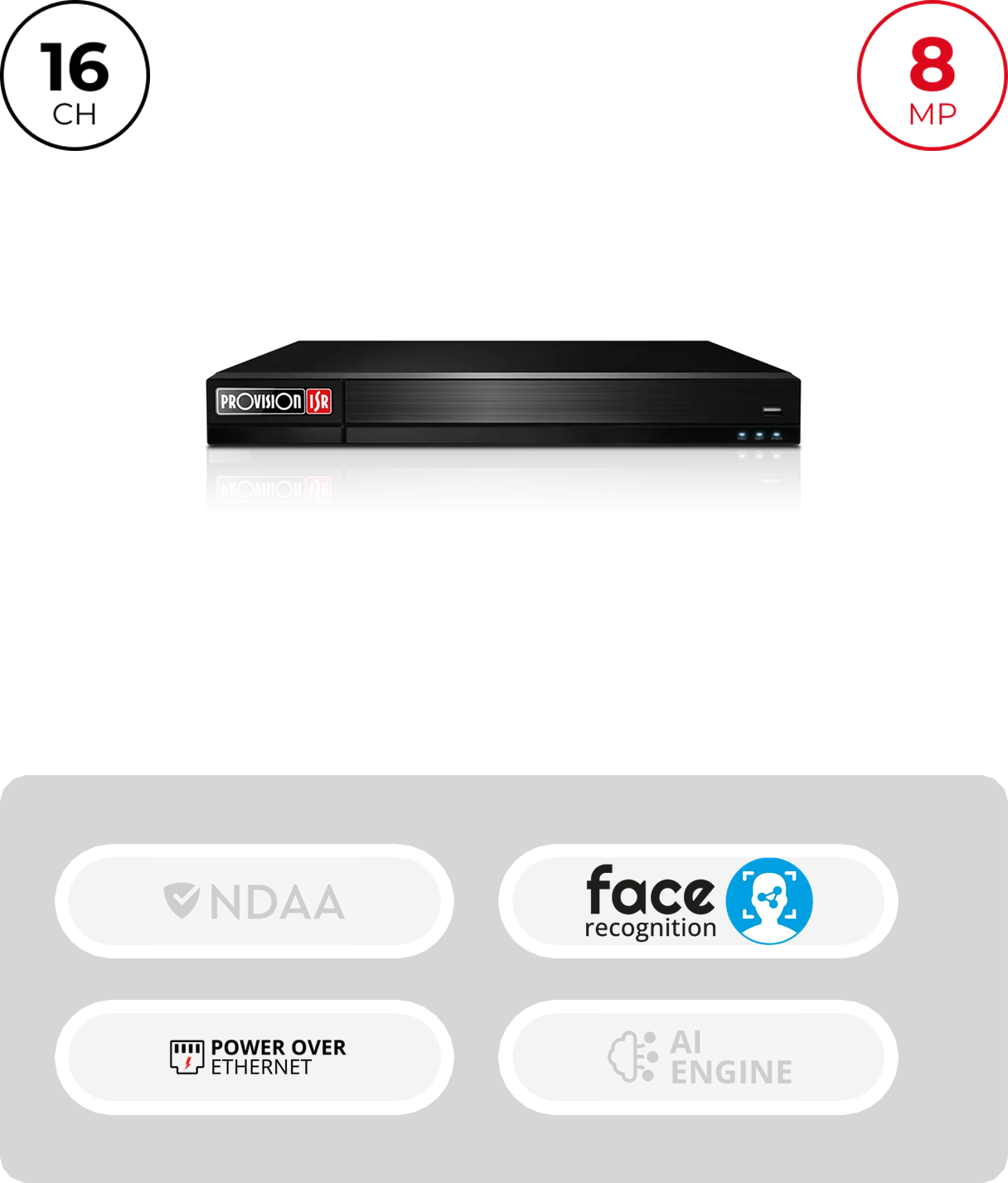 PROVISION - NVR 16CH 160Mbps 8MP H265 1HDMI(4K) VGA 16CH PoE 4HDD(Max8TB)Reconocimiento Facial - Imagen 2